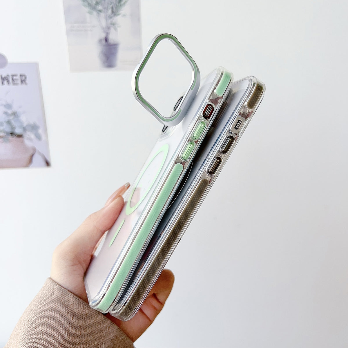 ELECTROPRIME For iPhone 15 Plus J2 High Transparent MagSafe Magnetic Frame Holder Phone Case(White)