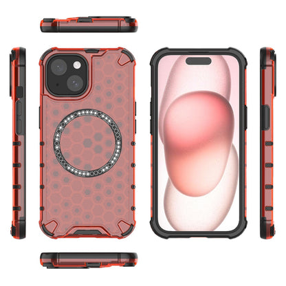 ELECTROPRIME For iPhone 15 Plus Honeycomb Magnetic Ring Shockproof Phone Case(Red)