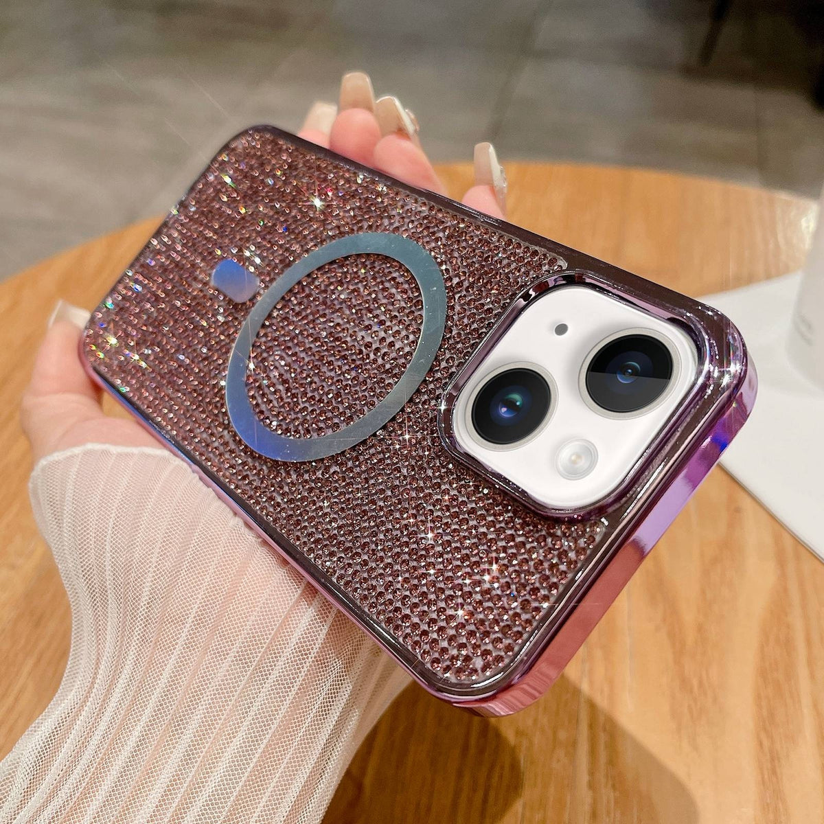 ELECTROPRIME For iPhone 15 Plus Diamonds Plated Magsafe Phone Case(Purple)