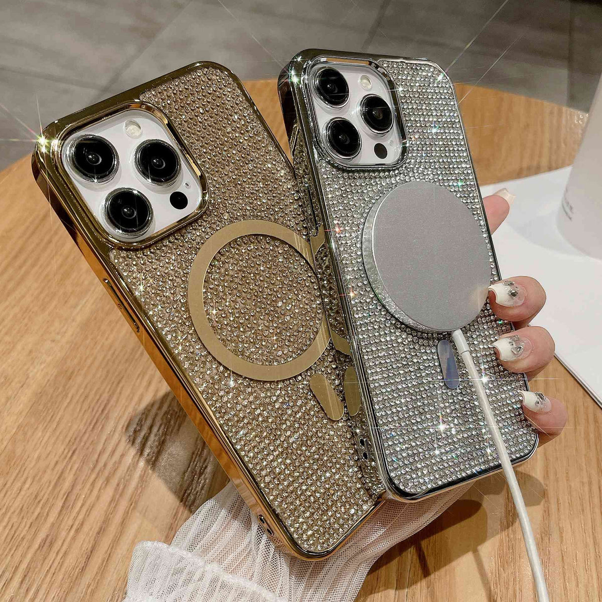ELECTROPRIME For iPhone 15 Plus Diamonds Plated Magsafe Phone Case(Purple)