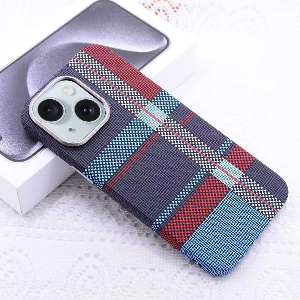 ELECTROPRIME For iPhone 15 Kevlar Carbon Fiber Texture MagSafe Magnetic Phone Case(Red Blue Checkered)