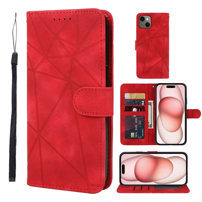 ELECTROPRIME For iPhone 15 Skin Feel Geometric Lines Leather Phone Case(Red)