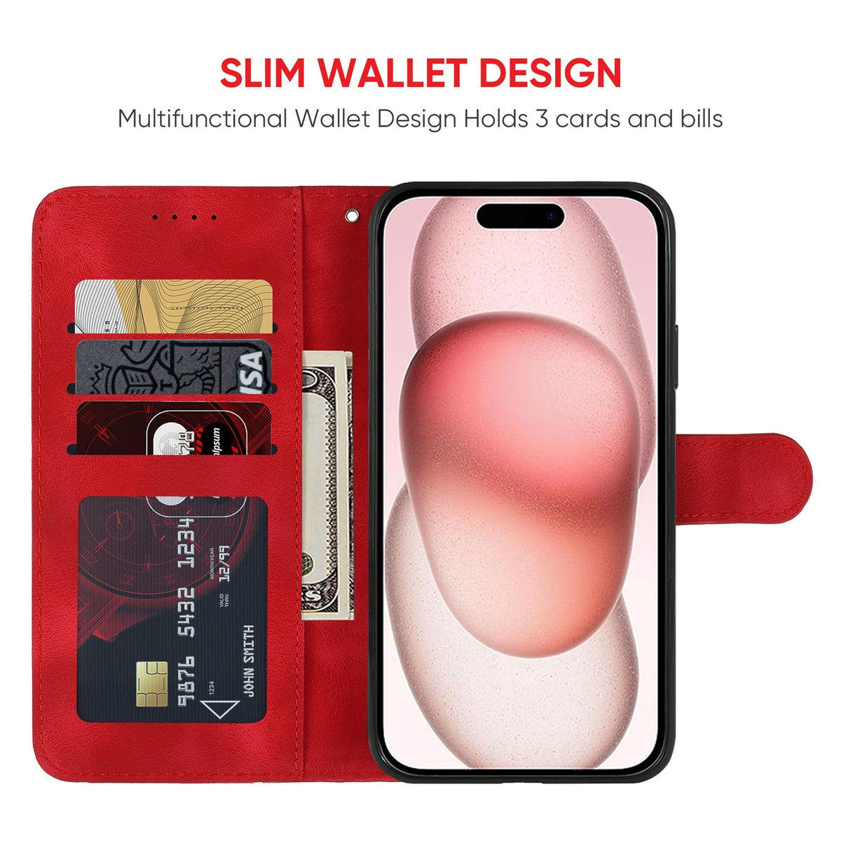 ELECTROPRIME For iPhone 15 Skin Feel Geometric Lines Leather Phone Case(Red)