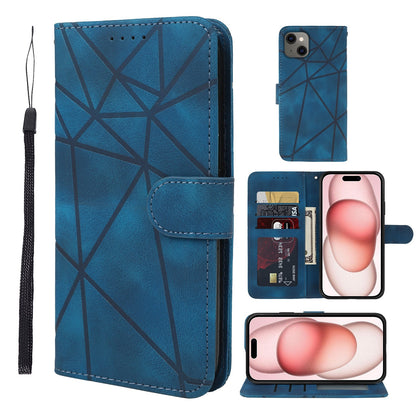 ELECTROPRIME For iPhone 15 Skin Feel Geometric Lines Leather Phone Case(Blue)