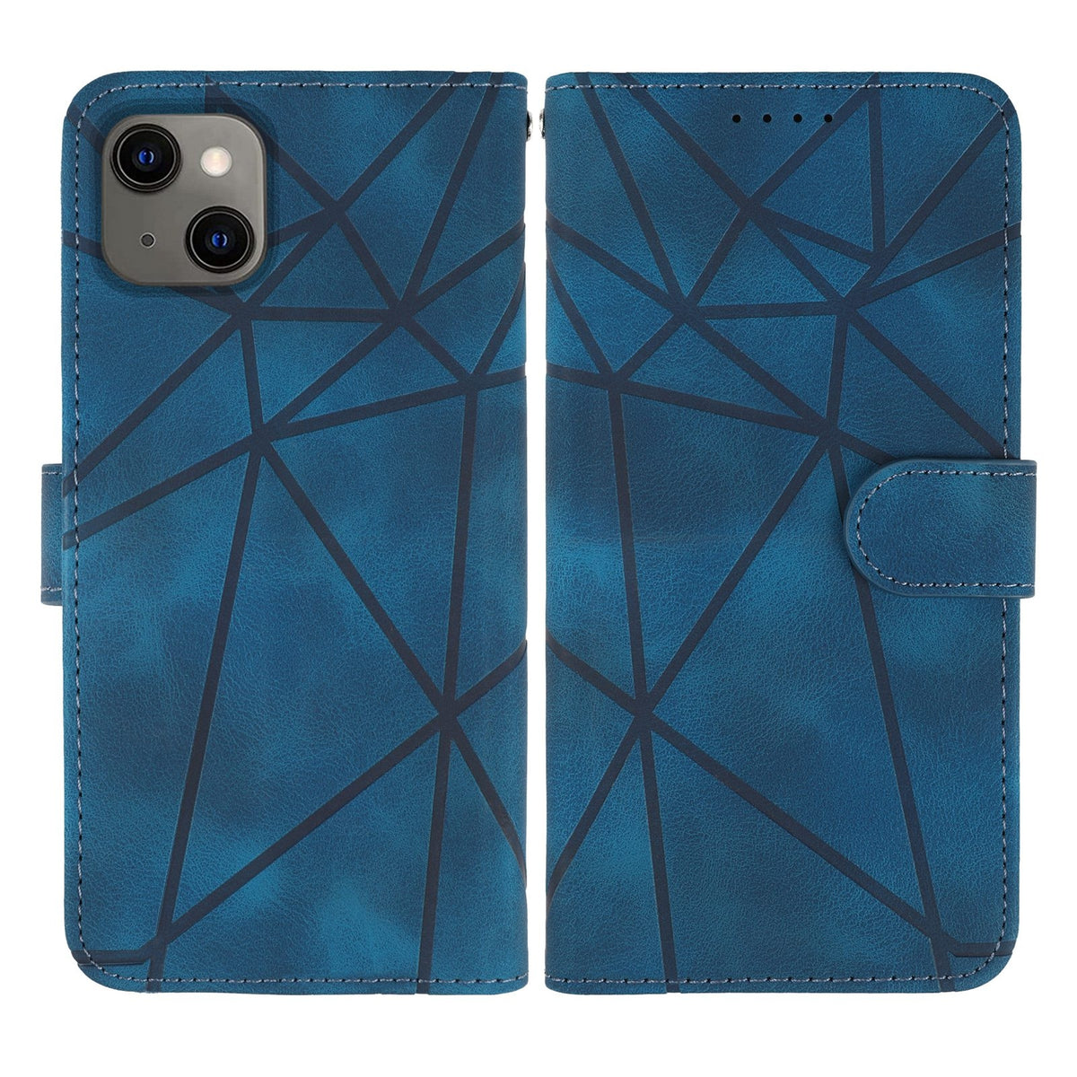 ELECTROPRIME For iPhone 15 Skin Feel Geometric Lines Leather Phone Case(Blue)