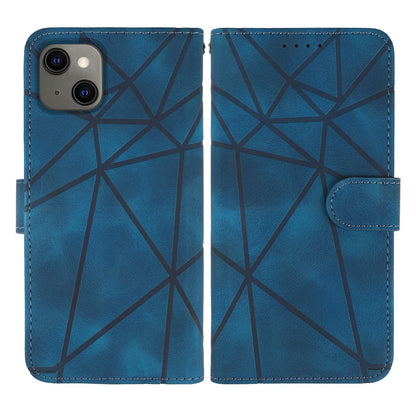 ELECTROPRIME For iPhone 15 Skin Feel Geometric Lines Leather Phone Case(Blue)