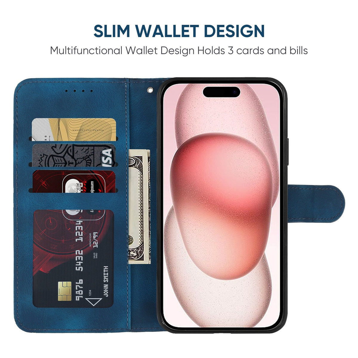 ELECTROPRIME For iPhone 15 Skin Feel Geometric Lines Leather Phone Case(Blue)