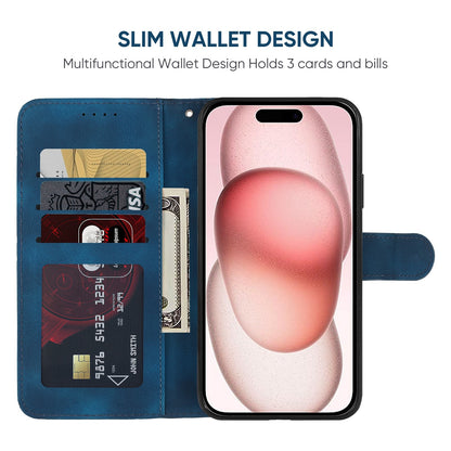ELECTROPRIME For iPhone 15 Skin Feel Geometric Lines Leather Phone Case(Blue)