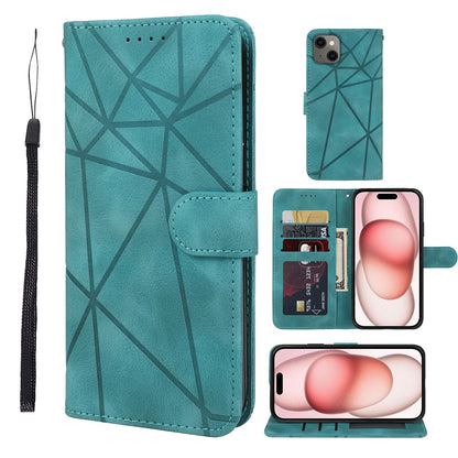 ELECTROPRIME For iPhone 15 Skin Feel Geometric Lines Leather Phone Case(Green)