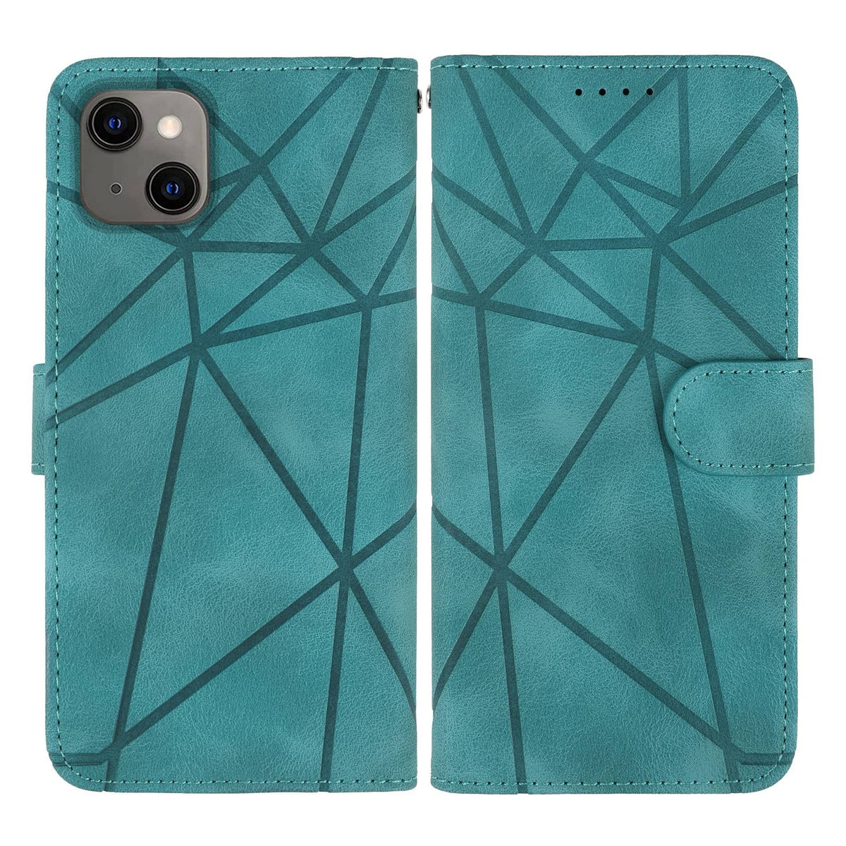 ELECTROPRIME For iPhone 15 Skin Feel Geometric Lines Leather Phone Case(Green)