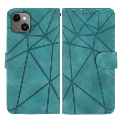 ELECTROPRIME For iPhone 15 Skin Feel Geometric Lines Leather Phone Case(Green)
