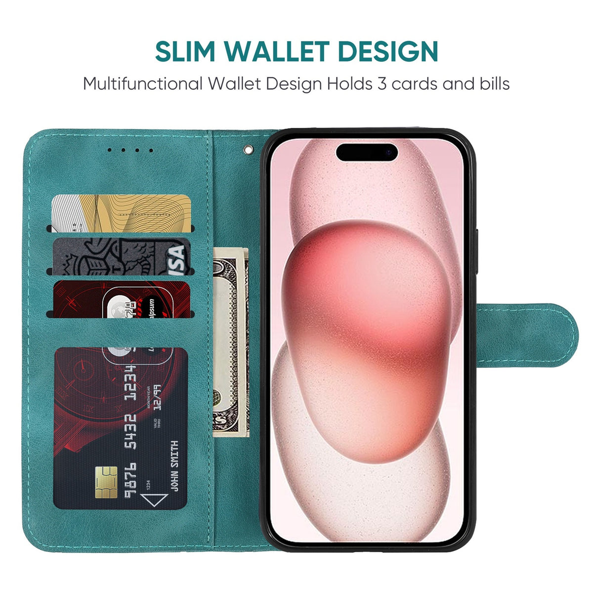 ELECTROPRIME For iPhone 15 Skin Feel Geometric Lines Leather Phone Case(Green)