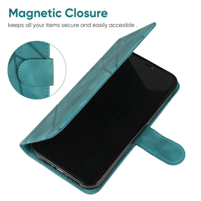 ELECTROPRIME For iPhone 15 Skin Feel Geometric Lines Leather Phone Case(Green)