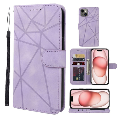 ELECTROPRIME For iPhone 15 Skin Feel Geometric Lines Leather Phone Case(Purple)