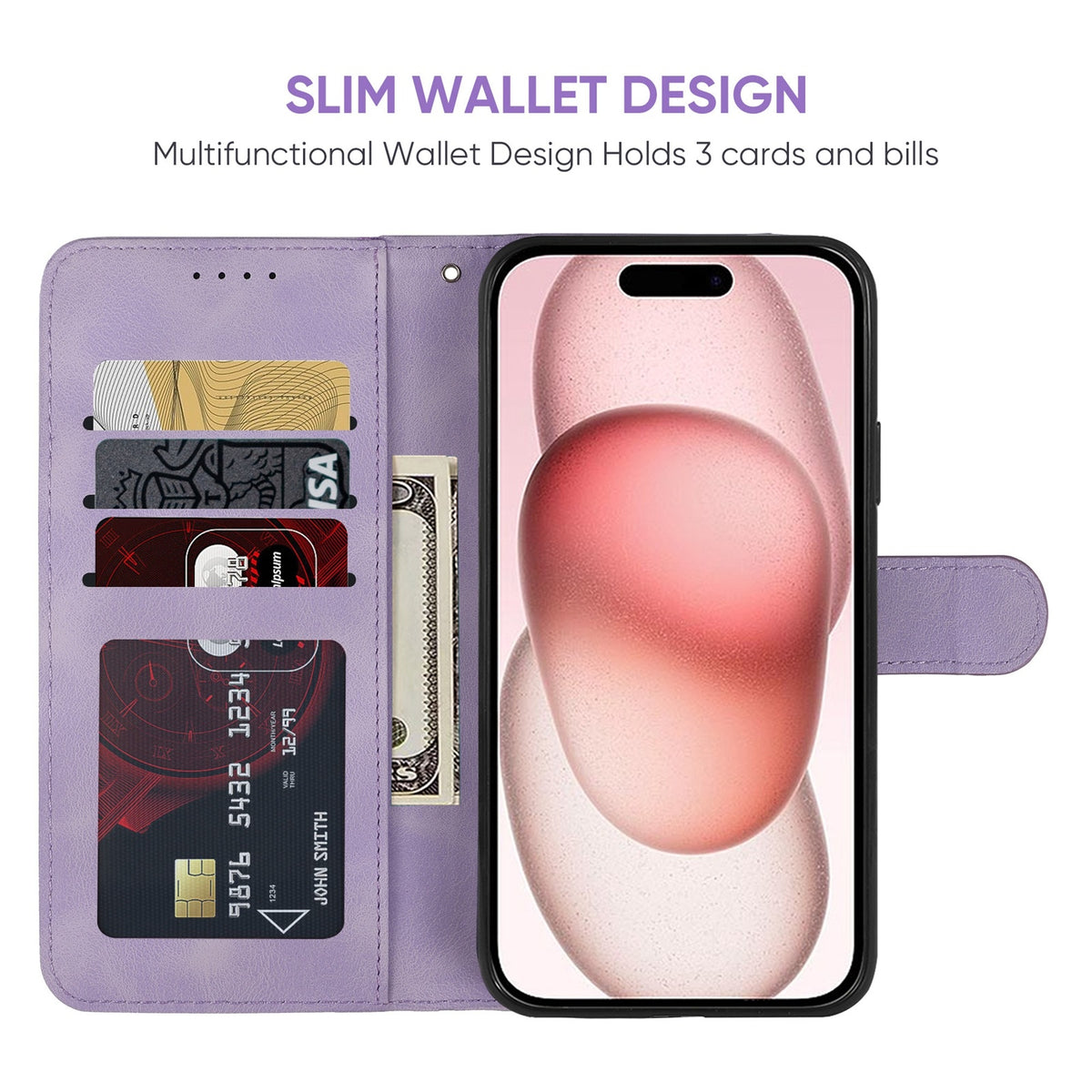 ELECTROPRIME For iPhone 15 Skin Feel Geometric Lines Leather Phone Case(Purple)