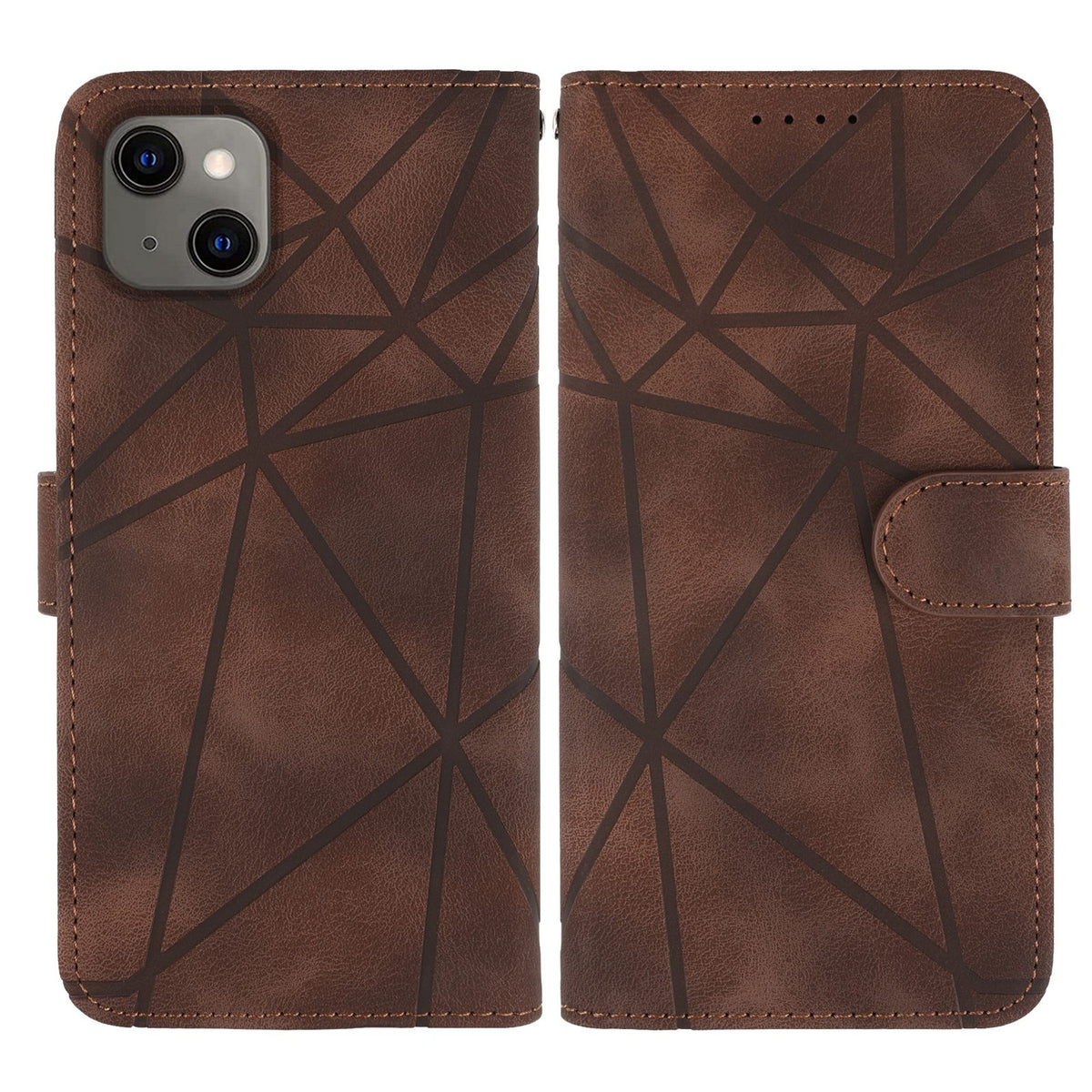 ELECTROPRIME For iPhone 15 Skin Feel Geometric Lines Leather Phone Case(Brown)