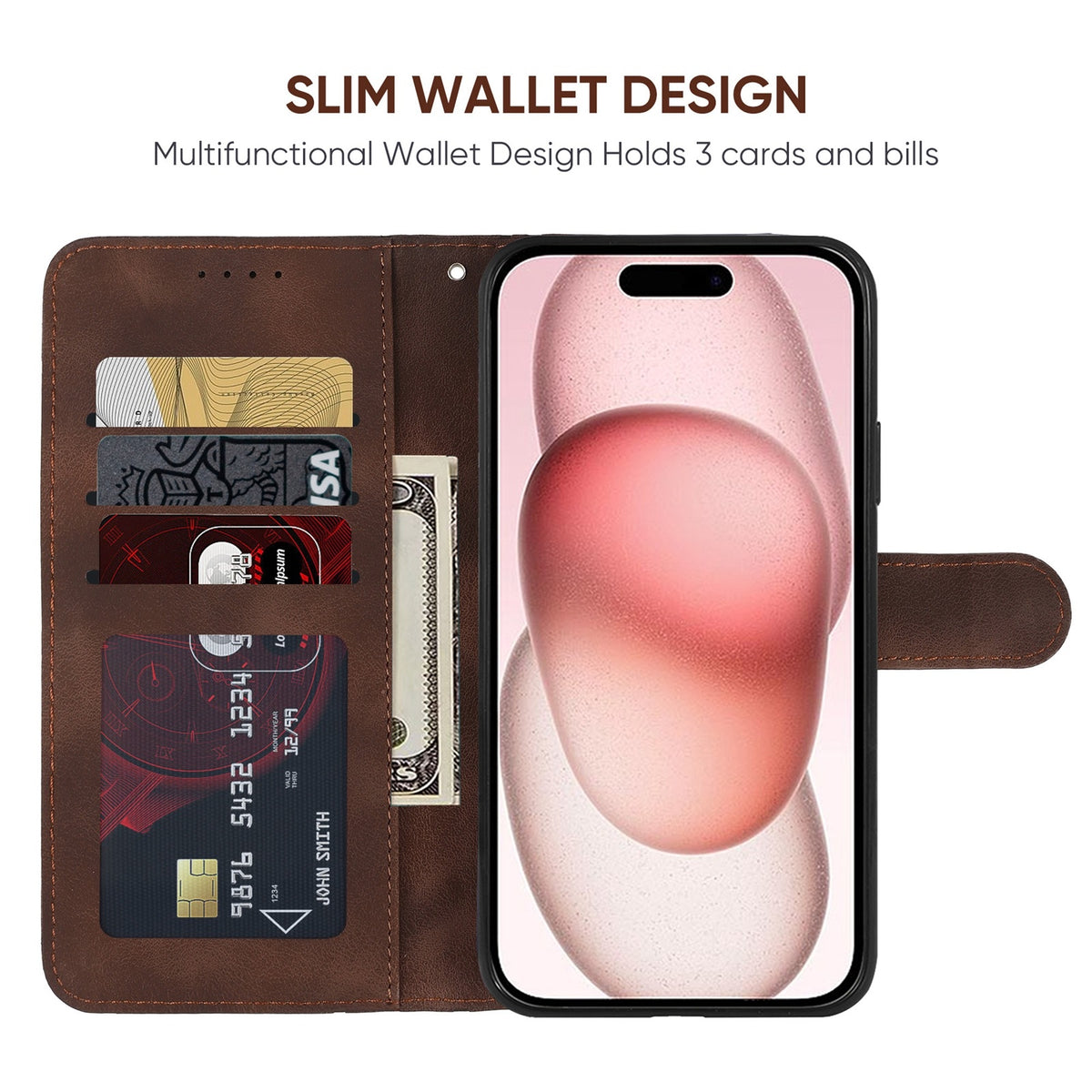 ELECTROPRIME For iPhone 15 Skin Feel Geometric Lines Leather Phone Case(Brown)