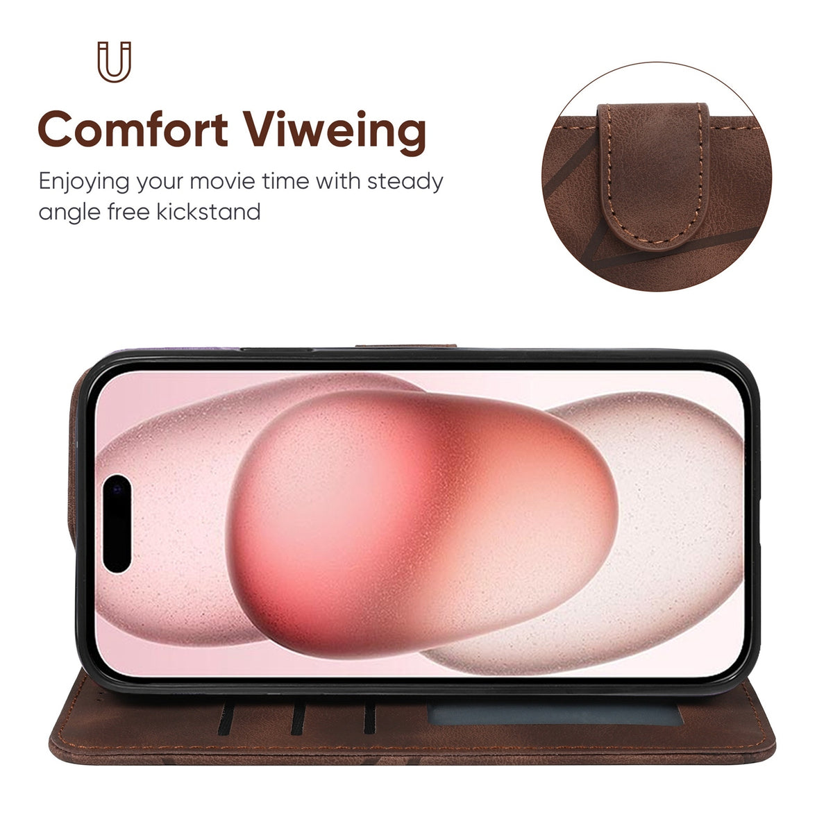 ELECTROPRIME For iPhone 15 Skin Feel Geometric Lines Leather Phone Case(Brown)