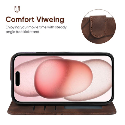 ELECTROPRIME For iPhone 15 Skin Feel Geometric Lines Leather Phone Case(Brown)