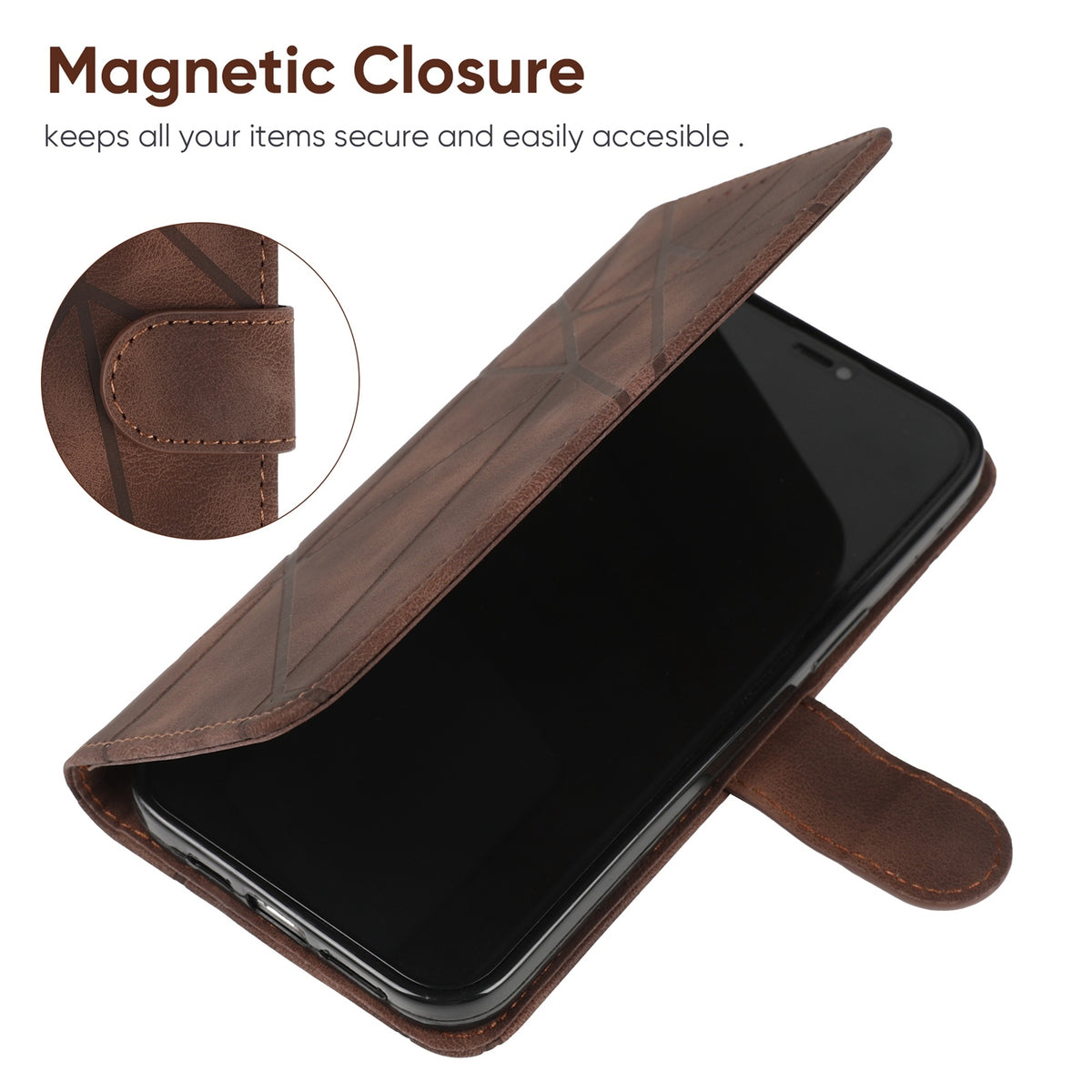 ELECTROPRIME For iPhone 15 Skin Feel Geometric Lines Leather Phone Case(Brown)