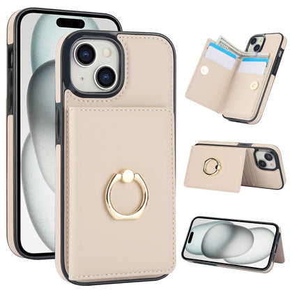 ELECTROPRIME For iPhone 15 RFID Anti-theft Card Ring Holder Phone Case(White)