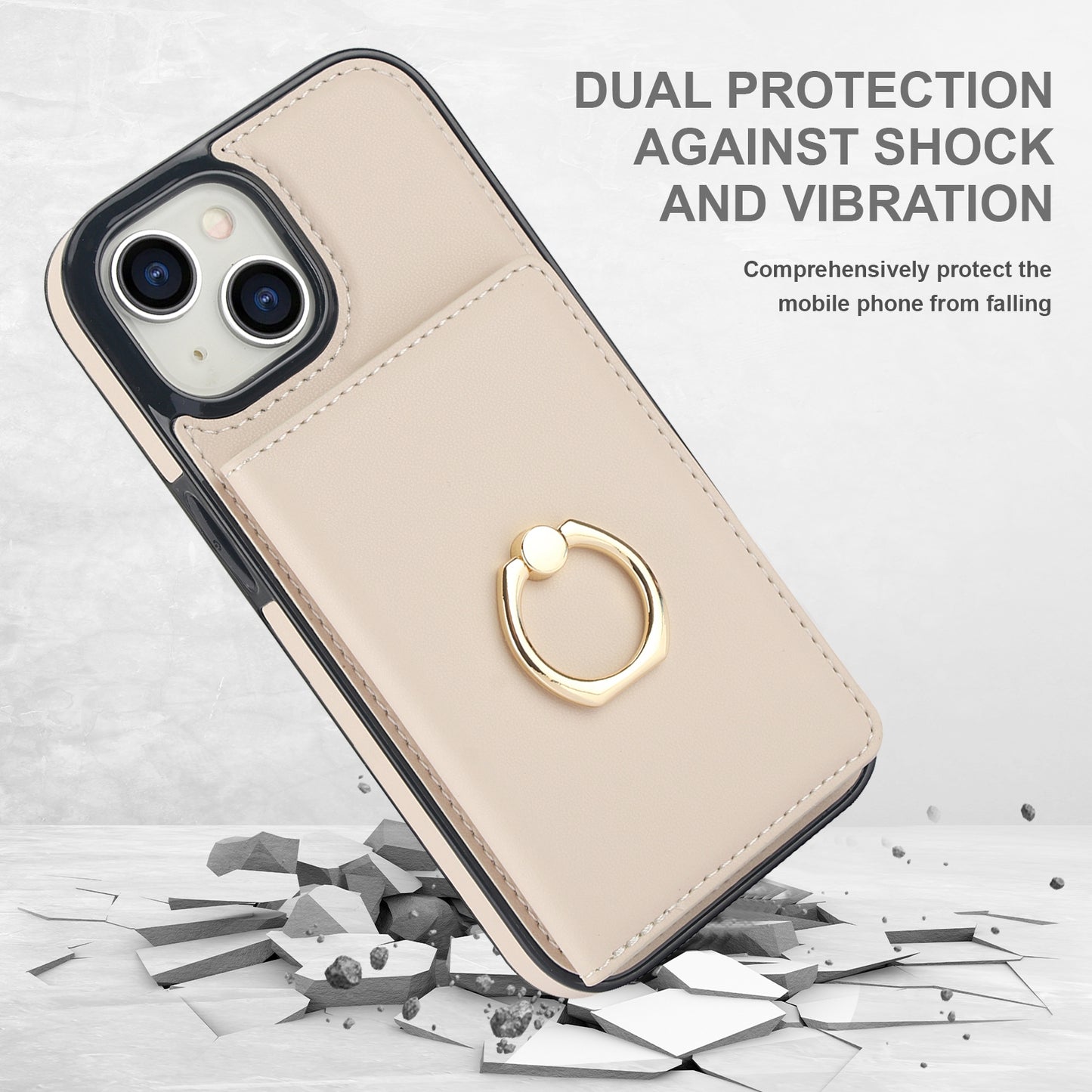 ELECTROPRIME For iPhone 15 RFID Anti-theft Card Ring Holder Phone Case(White)