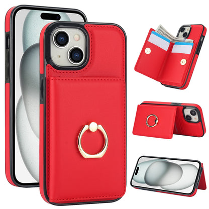 ELECTROPRIME For iPhone 15 RFID Anti-theft Card Ring Holder Phone Case(Red)