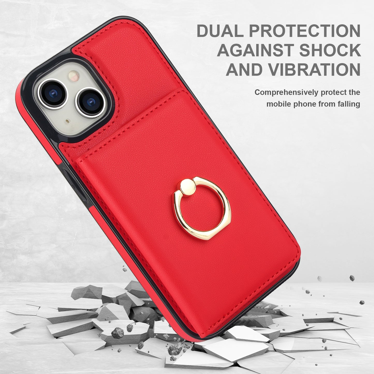 ELECTROPRIME For iPhone 15 RFID Anti-theft Card Ring Holder Phone Case(Red)
