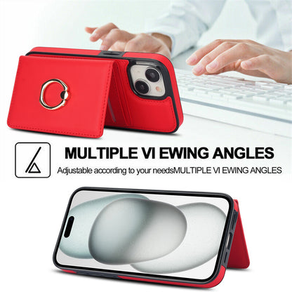 ELECTROPRIME For iPhone 15 RFID Anti-theft Card Ring Holder Phone Case(Red)
