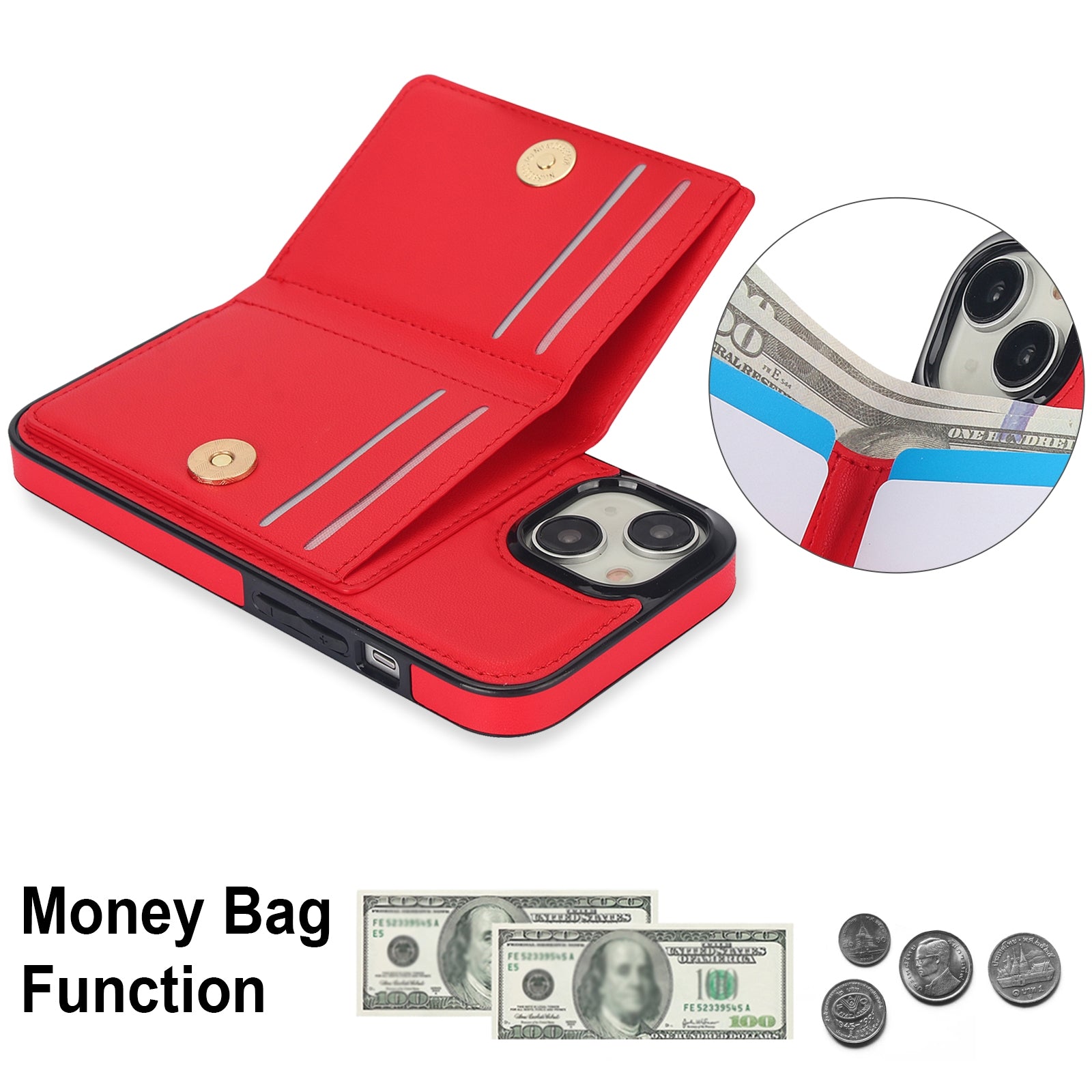 ELECTROPRIME For iPhone 15 RFID Anti-theft Card Ring Holder Phone Case(Red)