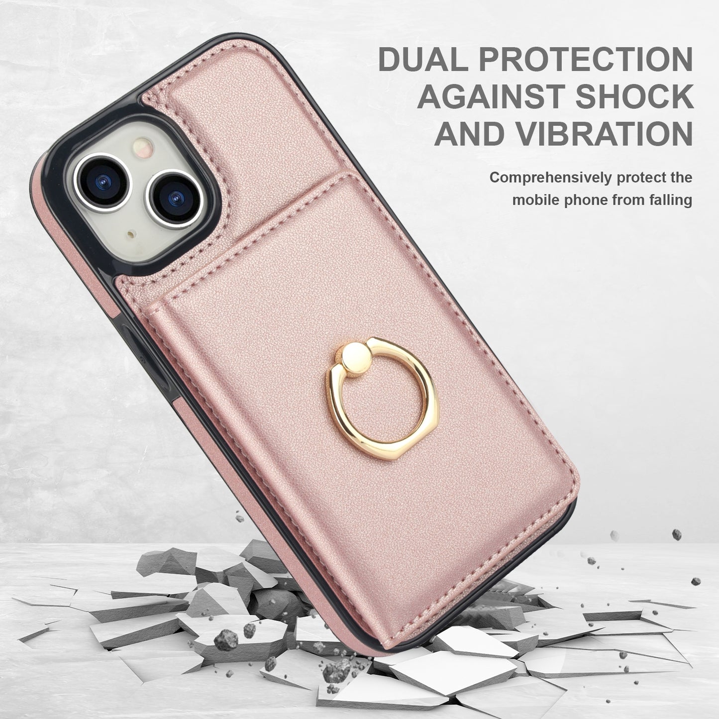 ELECTROPRIME For iPhone 15 RFID Anti-theft Card Ring Holder Phone Case(Rose Gold)