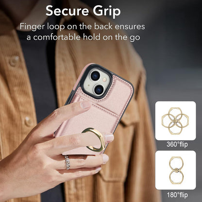 ELECTROPRIME For iPhone 15 RFID Anti-theft Card Ring Holder Phone Case(Rose Gold)