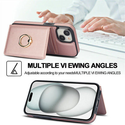 ELECTROPRIME For iPhone 15 RFID Anti-theft Card Ring Holder Phone Case(Rose Gold)