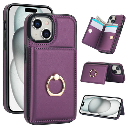 ELECTROPRIME For iPhone 15 RFID Anti-theft Card Ring Holder Phone Case(Dark Purple)