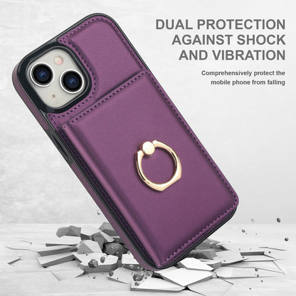 ELECTROPRIME For iPhone 15 RFID Anti-theft Card Ring Holder Phone Case(Dark Purple)