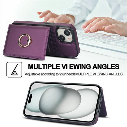 ELECTROPRIME For iPhone 15 RFID Anti-theft Card Ring Holder Phone Case(Dark Purple)