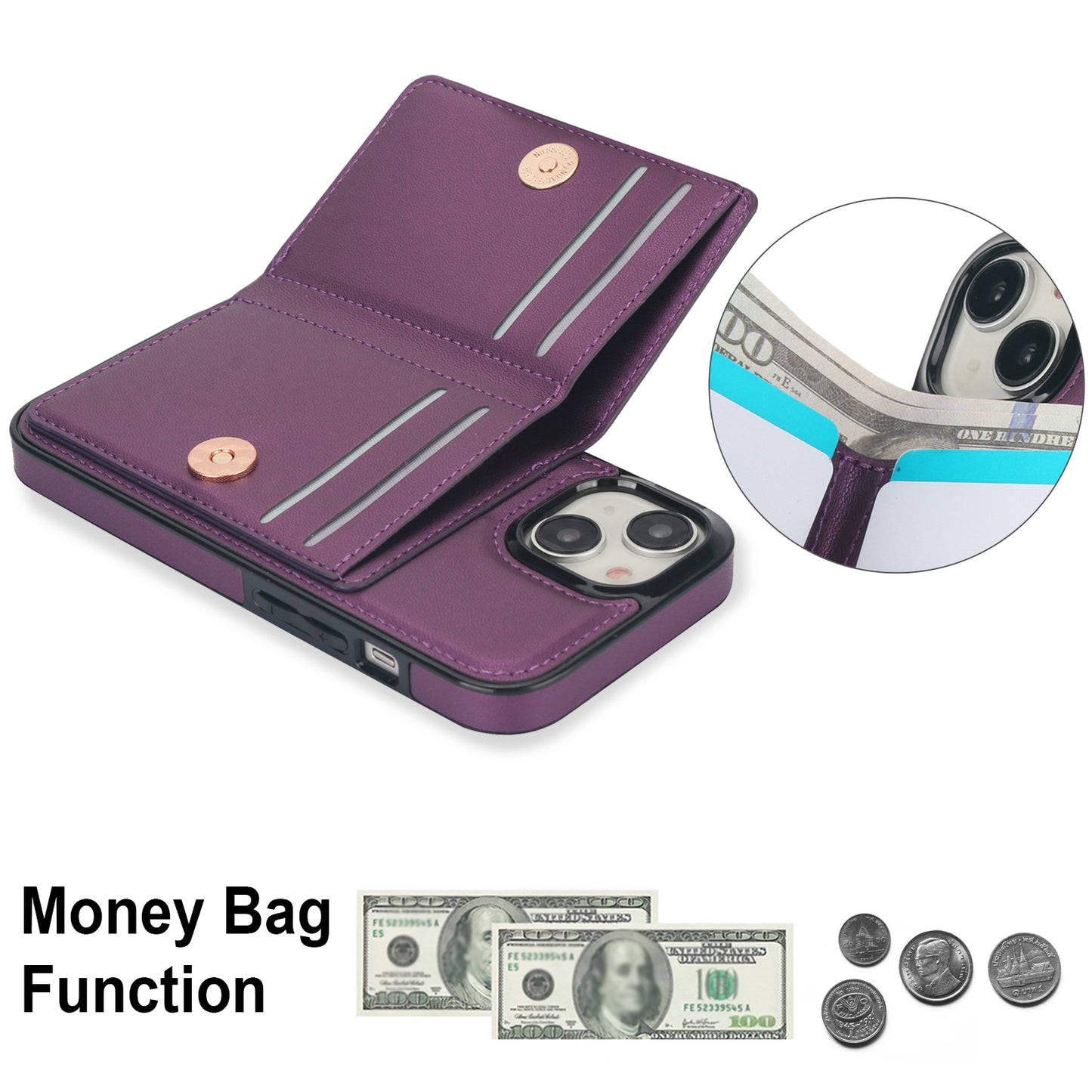 ELECTROPRIME For iPhone 15 RFID Anti-theft Card Ring Holder Phone Case(Dark Purple)
