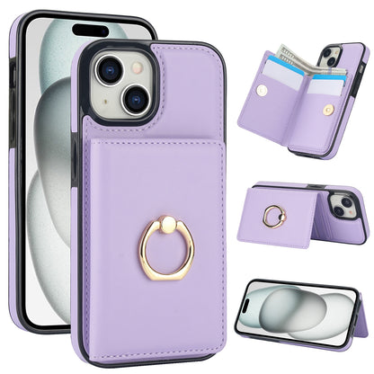 ELECTROPRIME For iPhone 15 RFID Anti-theft Card Ring Holder Phone Case(Purple)