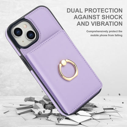 ELECTROPRIME For iPhone 15 RFID Anti-theft Card Ring Holder Phone Case(Purple)