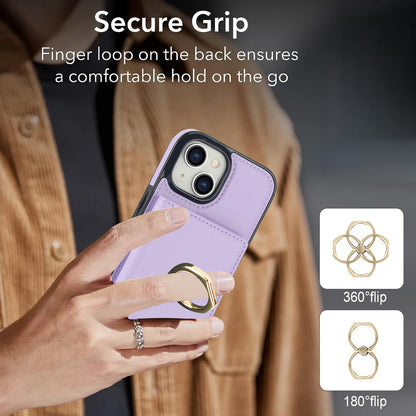 ELECTROPRIME For iPhone 15 RFID Anti-theft Card Ring Holder Phone Case(Purple)