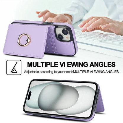 ELECTROPRIME For iPhone 15 RFID Anti-theft Card Ring Holder Phone Case(Purple)