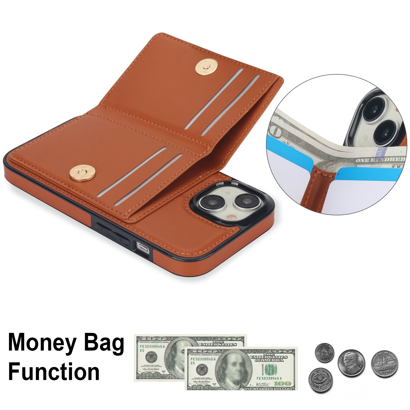 ELECTROPRIME For iPhone 15 RFID Anti-theft Card Ring Holder Phone Case(Brown)