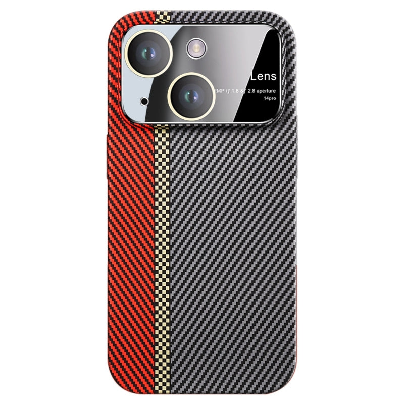 ELECTROPRIME For iPhone 15 Large Window Carbon Fiber Shockproof Phone Case(Red Black)