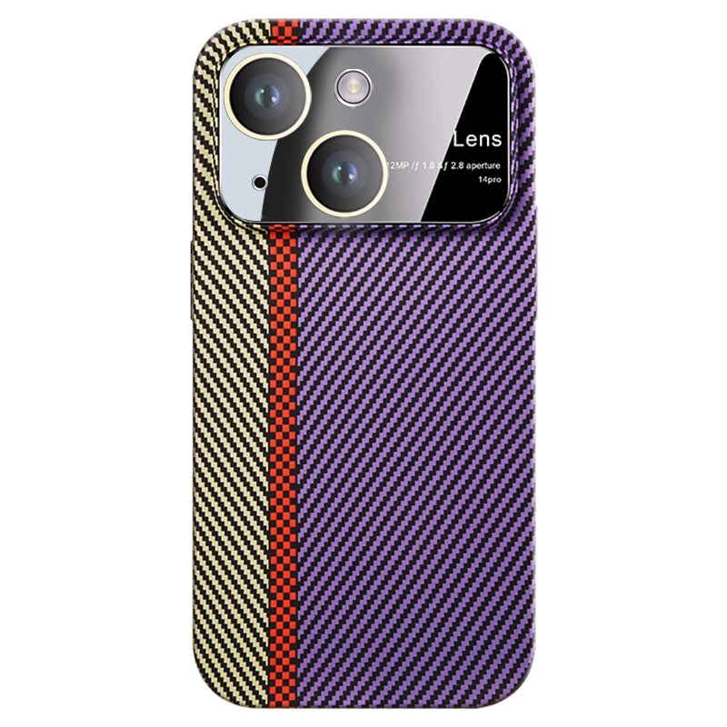 ELECTROPRIME For iPhone 15 Large Window Carbon Fiber Shockproof Phone Case(Green Purple)
