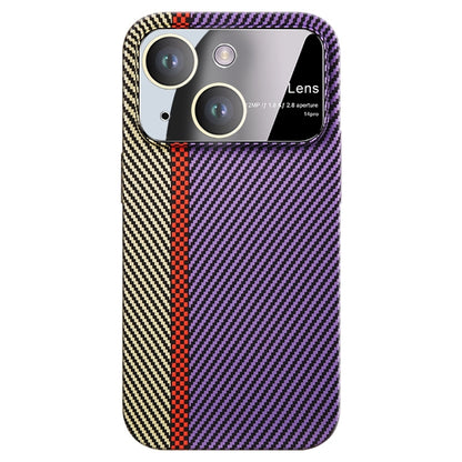ELECTROPRIME For iPhone 15 Large Window Carbon Fiber Shockproof Phone Case(Green Purple)