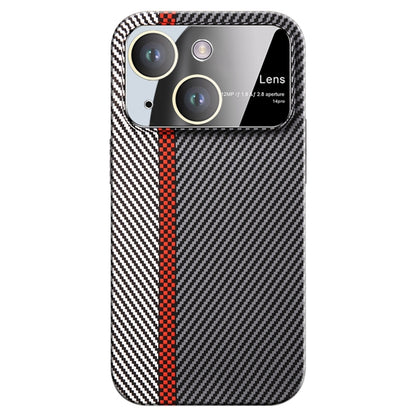 ELECTROPRIME For iPhone 15 Large Window Carbon Fiber Shockproof Phone Case(Silver Red)