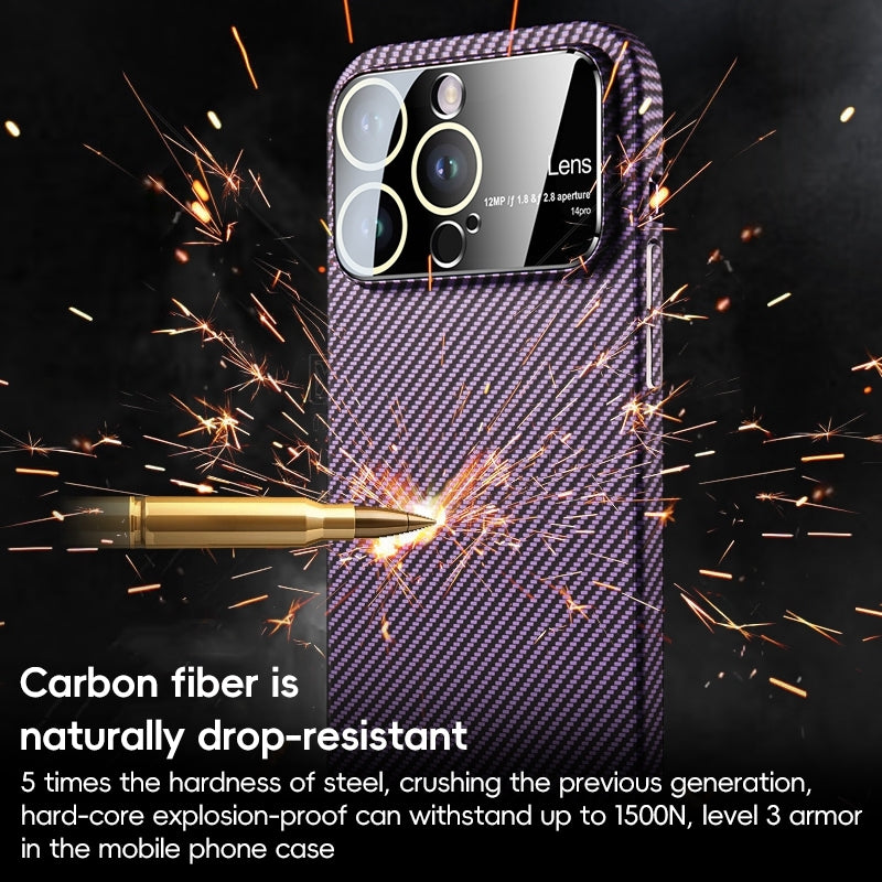 ELECTROPRIME For iPhone 15 Plus Large Window Carbon Fiber Shockproof Phone Case(Purple Blue)
