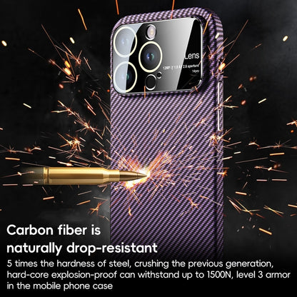ELECTROPRIME For iPhone 15 Large Window Carbon Fiber Shockproof Phone Case(Silver Red)