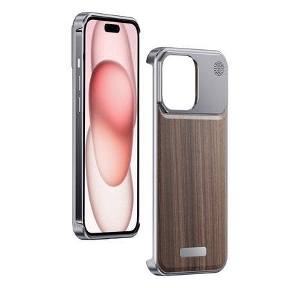 ELECTROPRIME For iPhone 15 Aluminum Alloy Aromatherapy Wood Grain Phone Case(Grey)