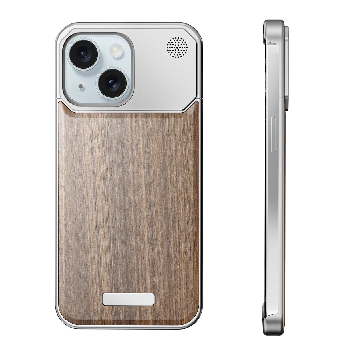 ELECTROPRIME For iPhone 15 Aluminum Alloy Aromatherapy Wood Grain Phone Case(Grey)